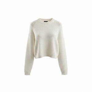 AQUA Bloomingdales White Crew Neck Sweater NWOT S